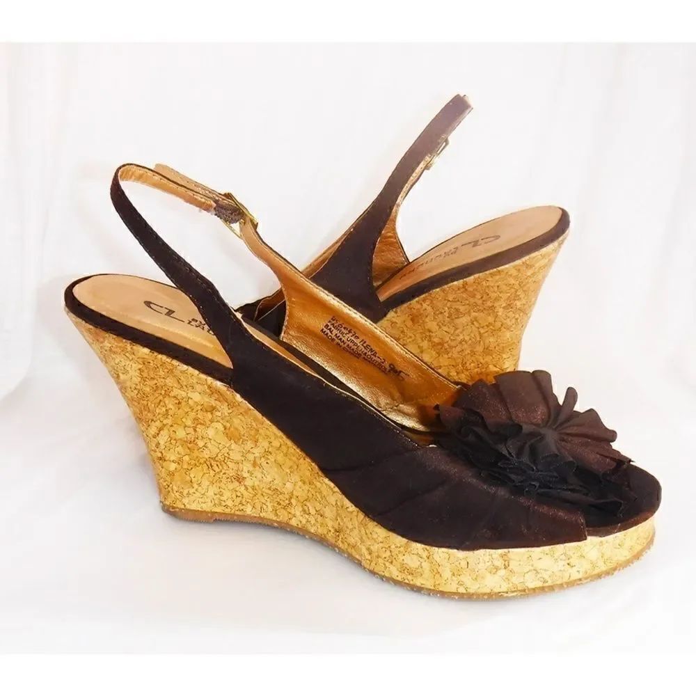 Chinese Laundry brown flower wedge sandals